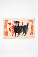 Imabari Cotton Tea Towel, Black and Red Dog