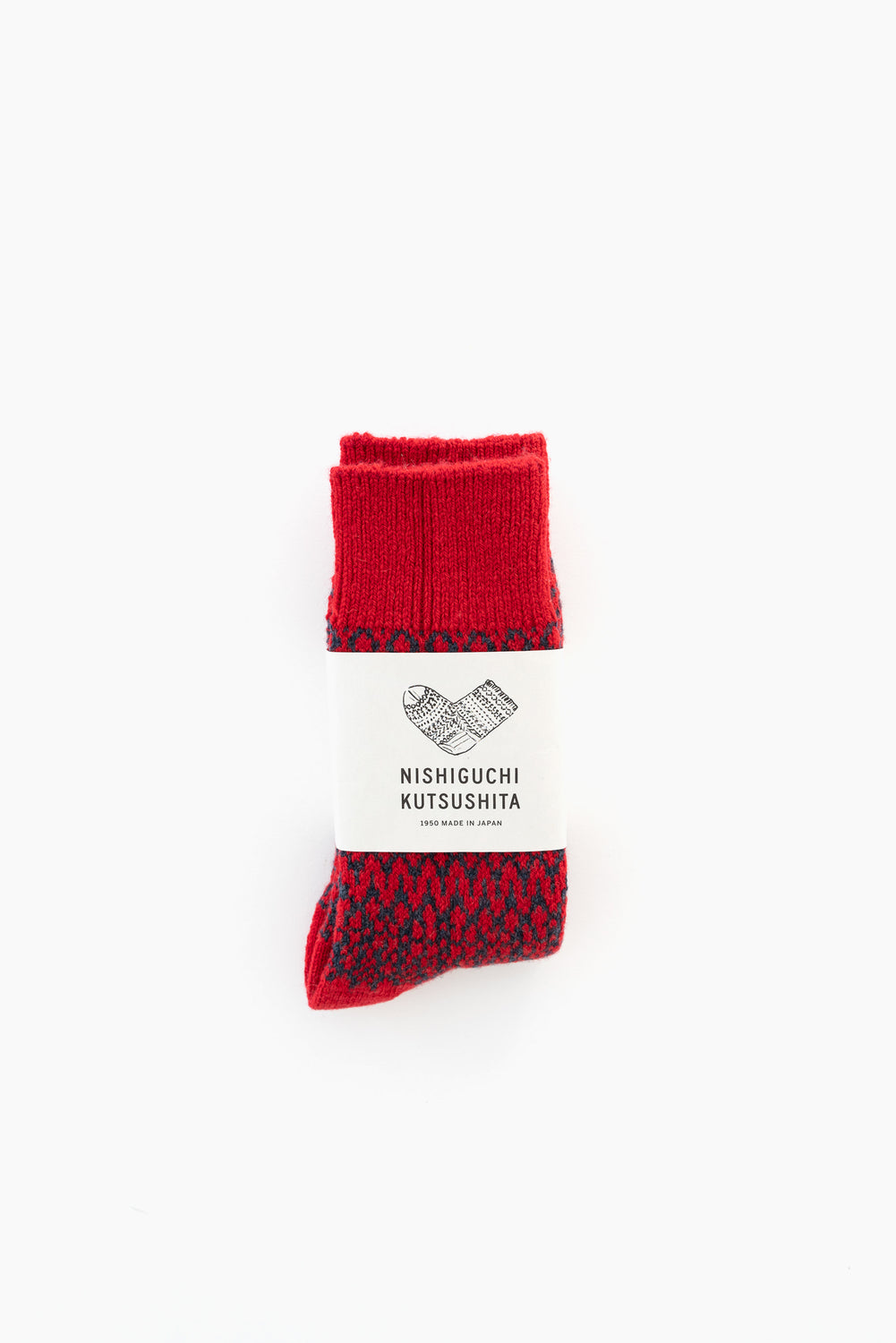 Wool Jacquard Socks, Red (Size M  + L Only)
