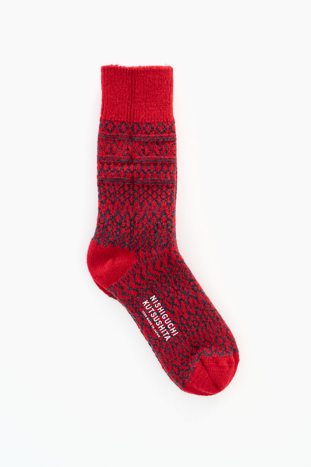 Wool Jacquard Socks, Red (Size M  + L Only)