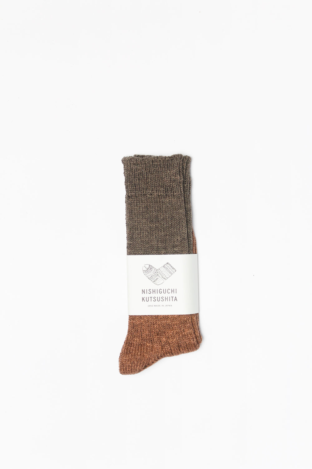 Wool & Cotton Slab Socks, Brown
