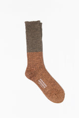 Wool & Cotton Slab Socks, Brown