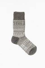Wool Jacquard Socks, Grey with White (Size Small Only)