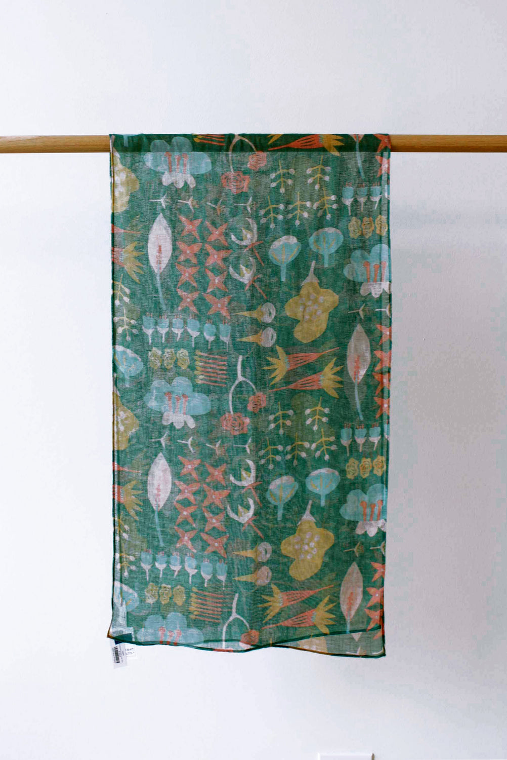 Pressed Flowers Linen Scarf Green