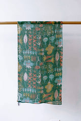 Pressed Flowers Linen Scarf Green