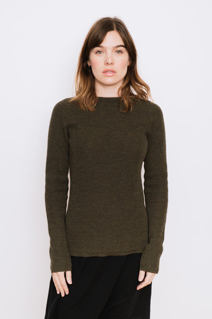 Wool Pullover Sweater, Dark Heather Green