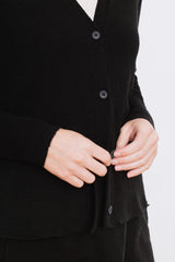 Wool V-Neck Cardigan, Black