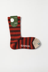 Striped Merino Wool Crew Socks, Red and Brown