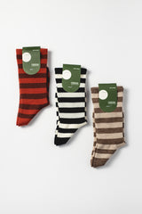 Striped Merino Wool Crew Socks, Brown and Beige