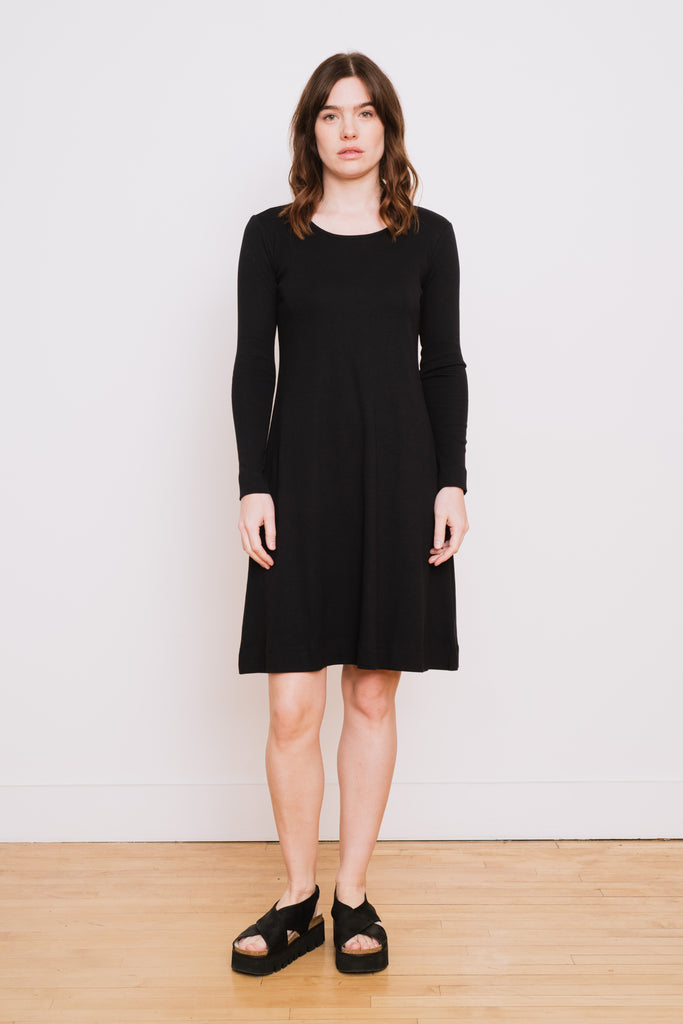 Cotton A-Line L/S Dress, Black