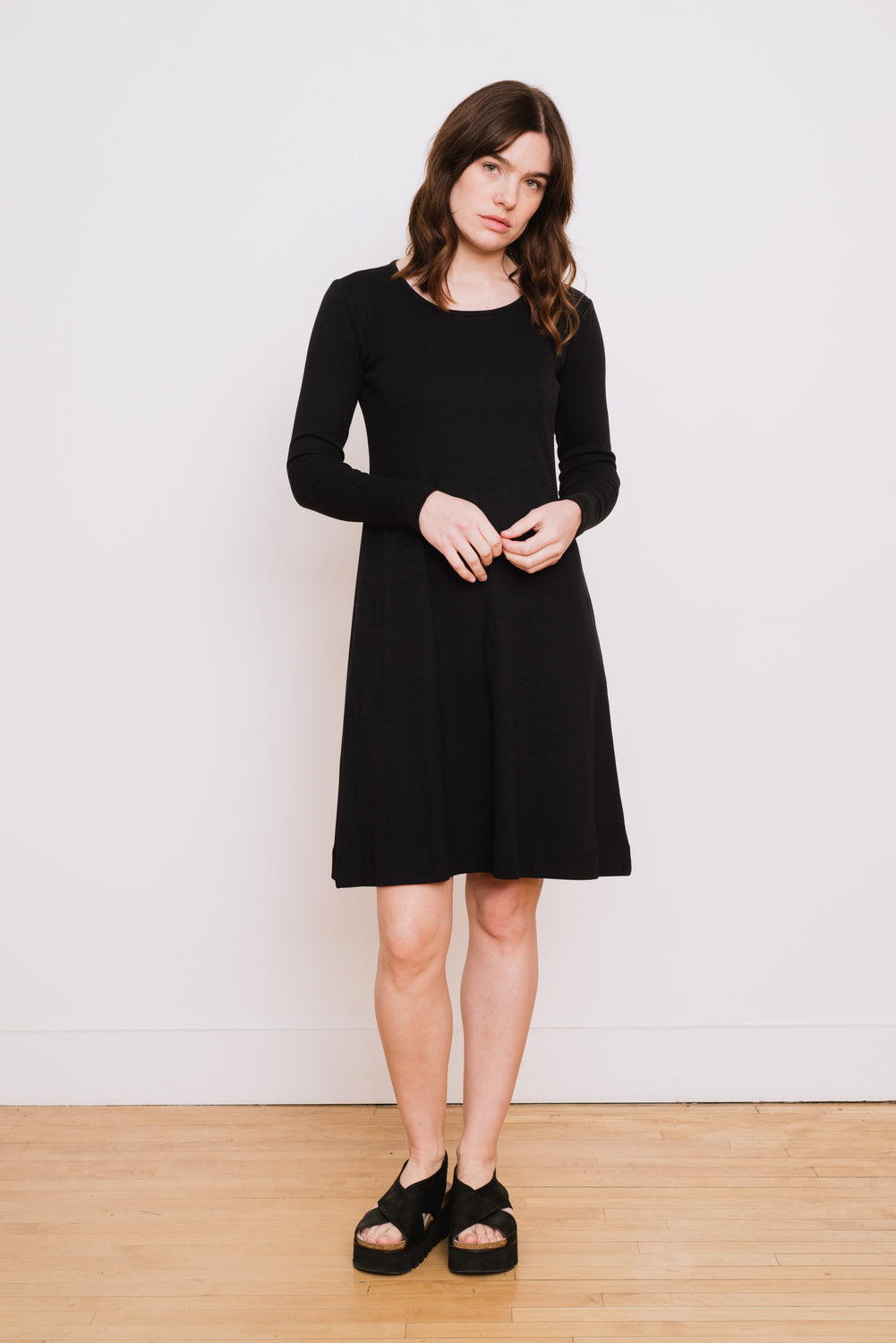 Cotton A-Line L/S Dress, Black