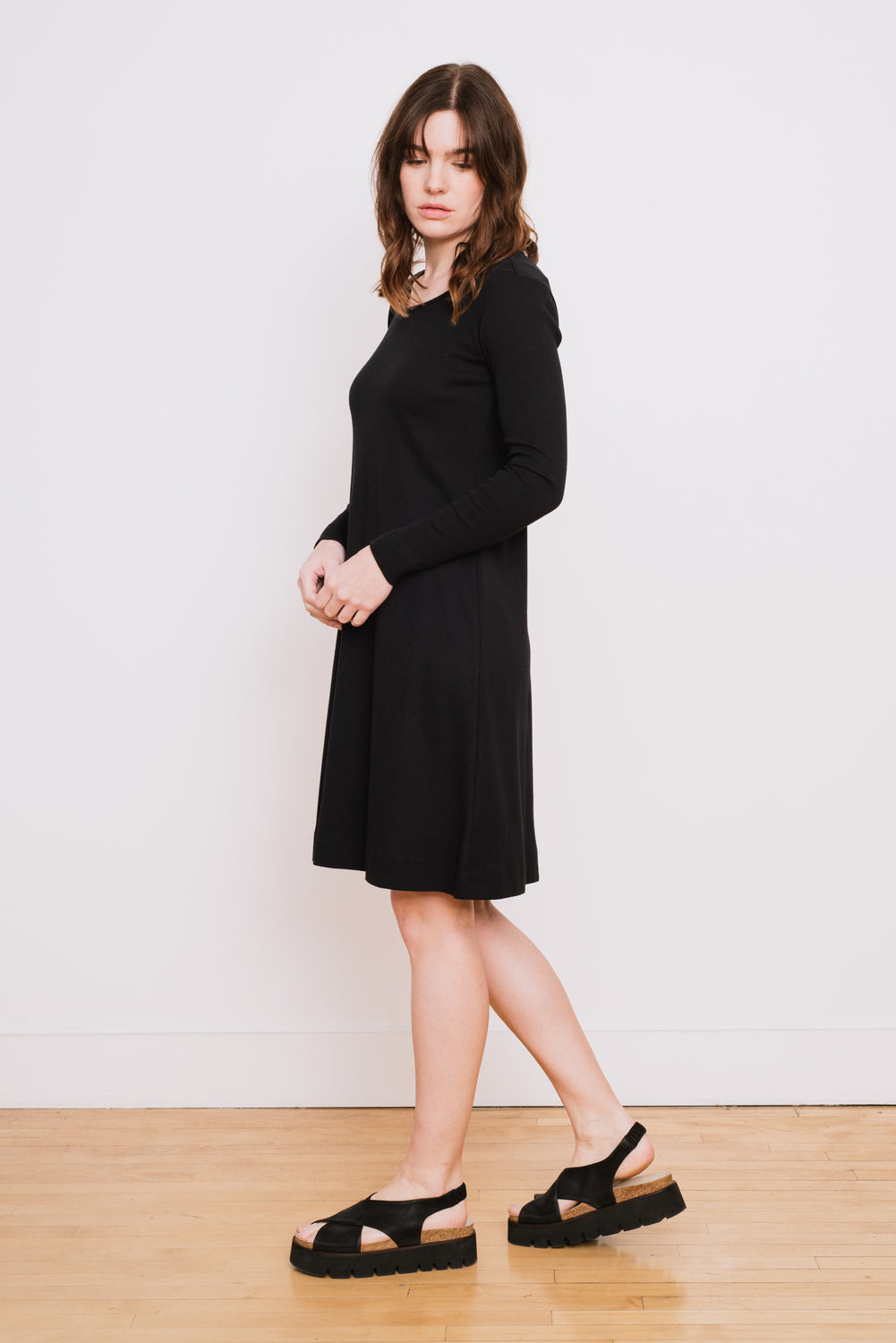 Cotton A-Line L/S Dress, Black