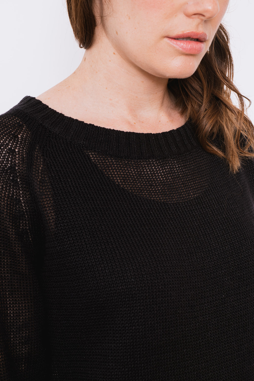 Linen Knit Raglan Sweater Black
