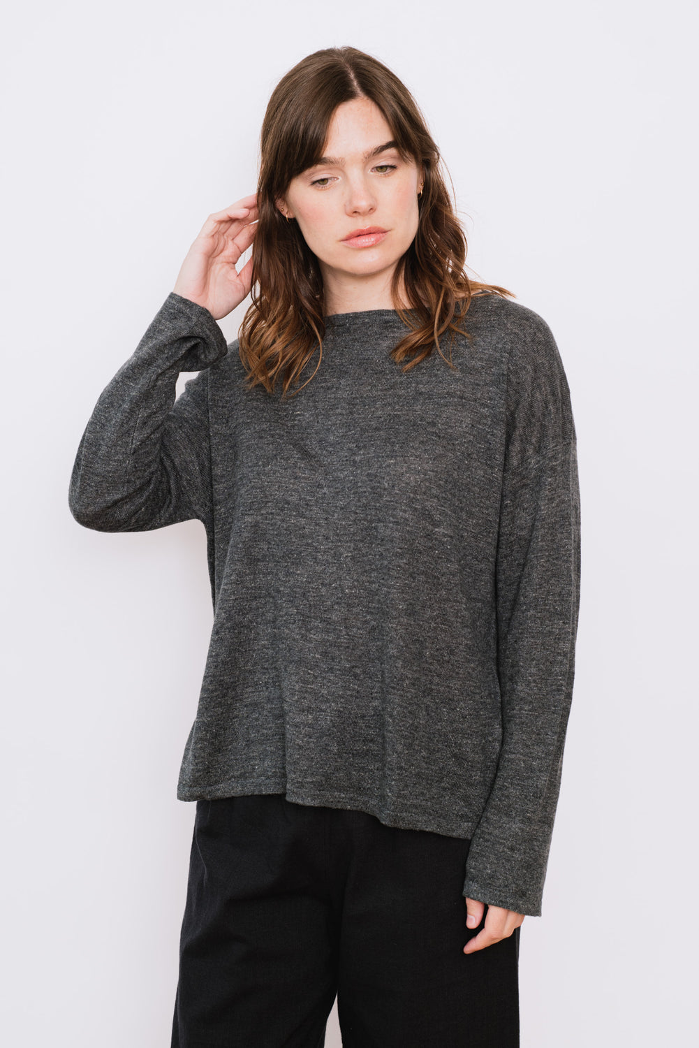 Linen Knit Pullover Charcoal