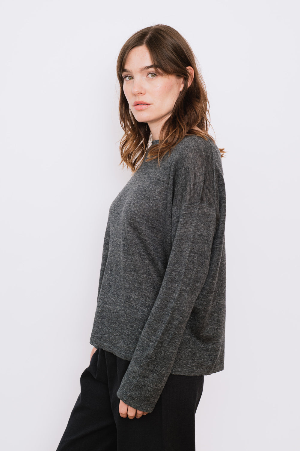Linen Knit Pullover Charcoal