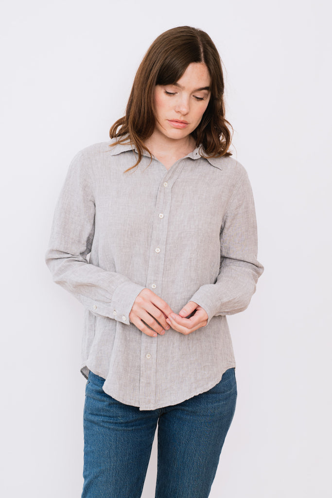 Long Sleeve Linen Shirt Grey Blue