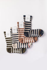 Striped Crew Socks, Oatmeal with Navy
