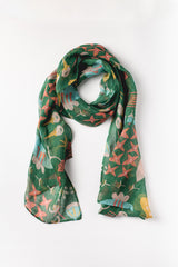 Pressed Flowers Linen Scarf Green