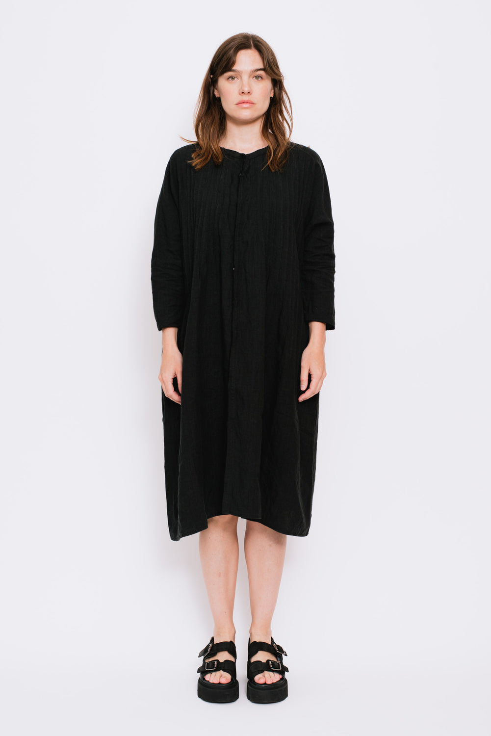 French Linen Pin Tucks O'KEEFE Dress Black – Moth