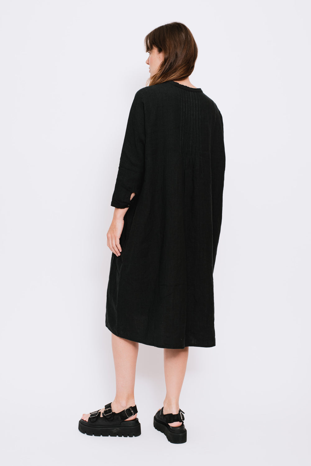 French Linen Pin Tucks O'KEEFE Dress Black – Moth