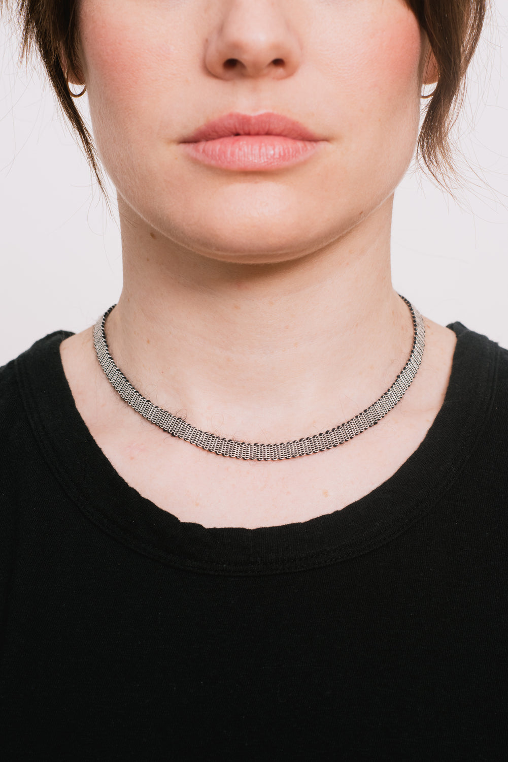 Oxidized Silver Necklace with Mohair