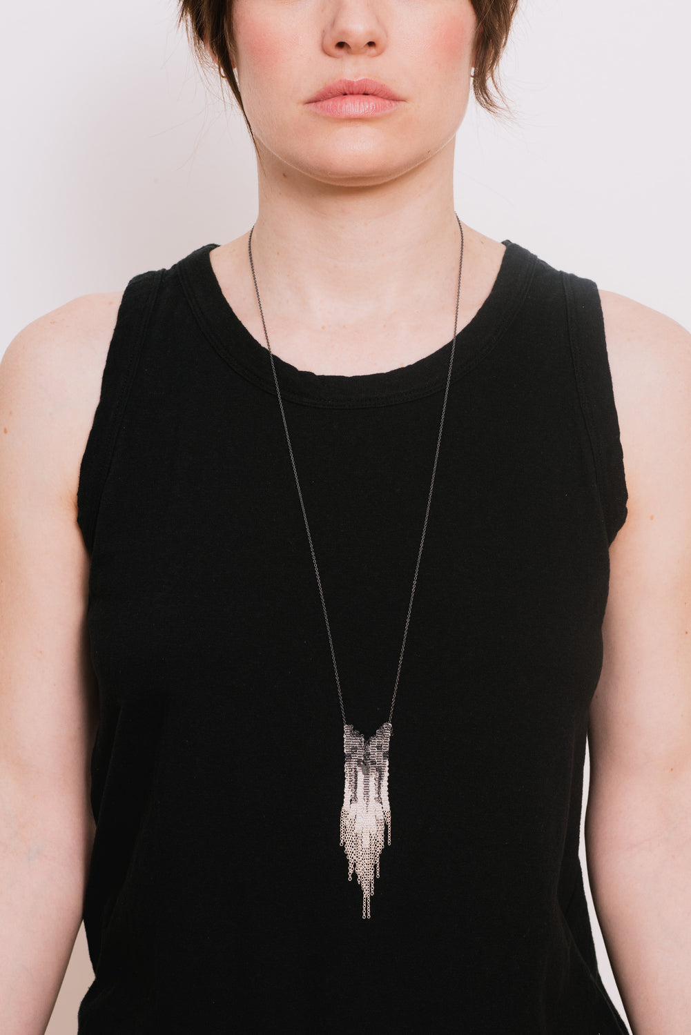 Oxidized Silver Necklace with Silk, HRB