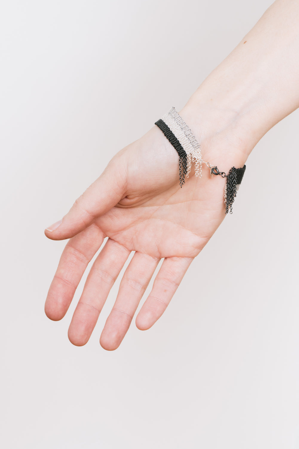 Oxidized Silver Bracelet with Silk and Gold