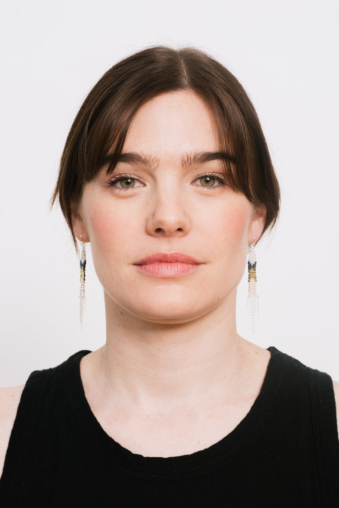 Oxidized Silver Earrings with Silk and Gold Plate, HRP