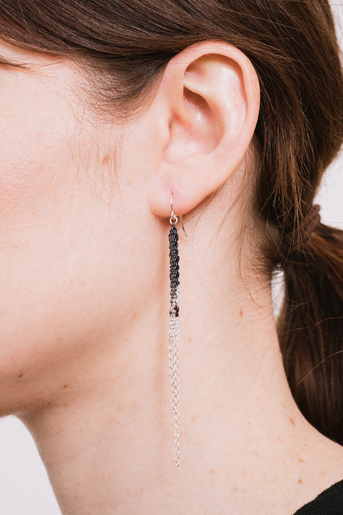 Oxidized Silver Earrings with Silk, HRX