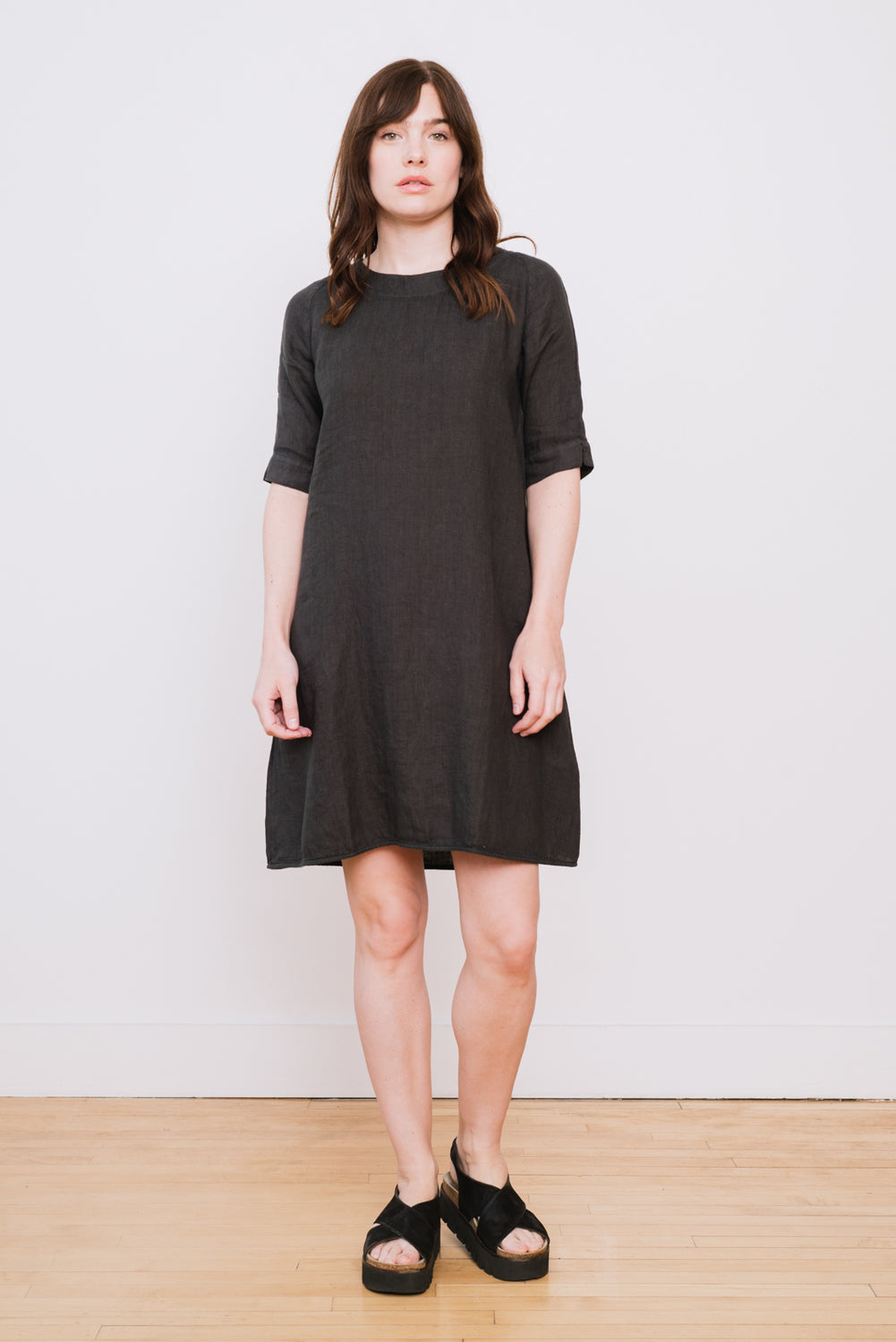 Short Sleeve Linen Dress Raven