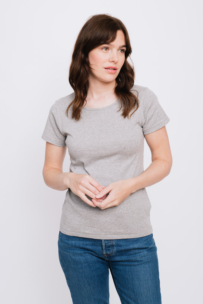Melange Rib T-Shirt Cotton Gray