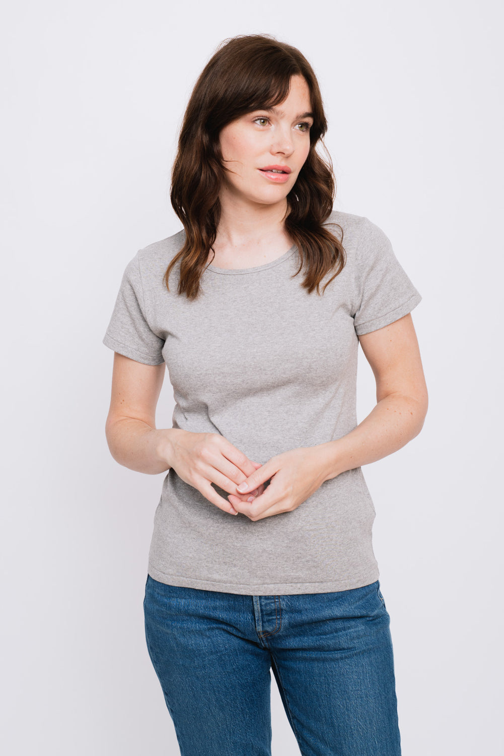Melange Rib T-Shirt Cotton Gray