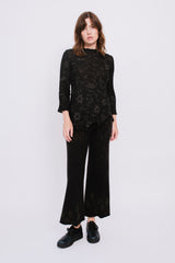 Knit Wool Pants, Dark Charcoal with Floral Pattern