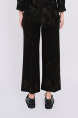 Knit Wool Pants, Dark Charcoal with Floral Pattern