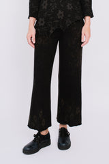 Knit Wool Pants, Dark Charcoal with Floral Pattern