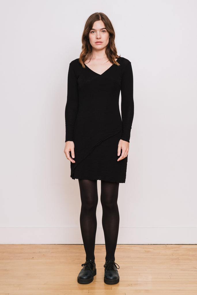 Wool Asymmetrical Wrap Dress, Black