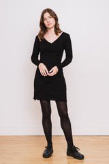 Wool Asymmetrical Wrap Dress, Black