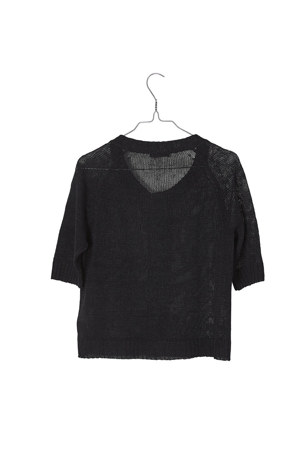 Short Sleeve Linen Knit Cardigan Black