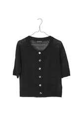 Short Sleeve Linen Knit Cardigan Black